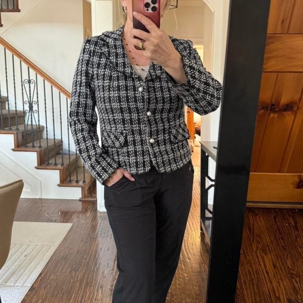 Vintage Chanel-Inspired Black & White Tweed Jacket , French Style (fits like M)